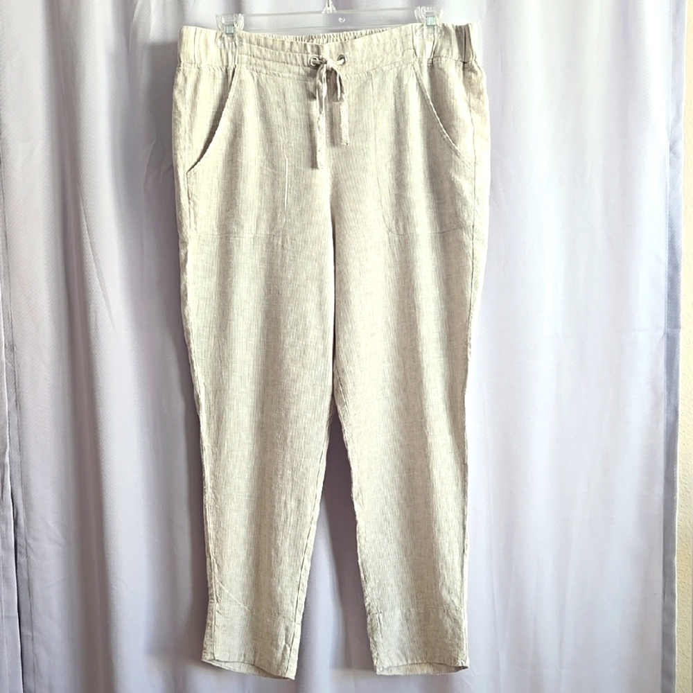 Van Heusen linen blend Wide Leg Pants with Relaxed Fit and Elastic Waistband